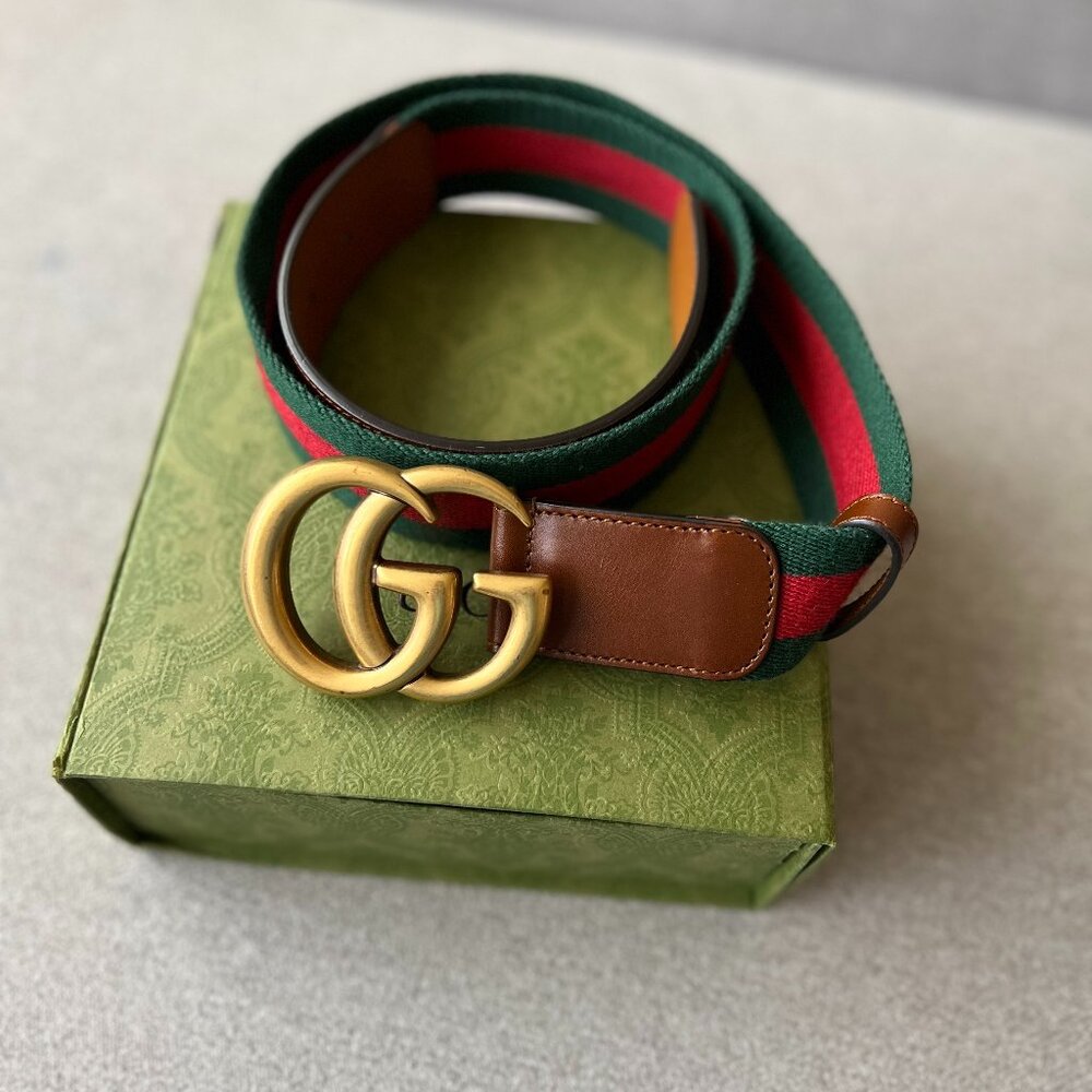 Gucci Web Belt with Double G Buckle - Size 90